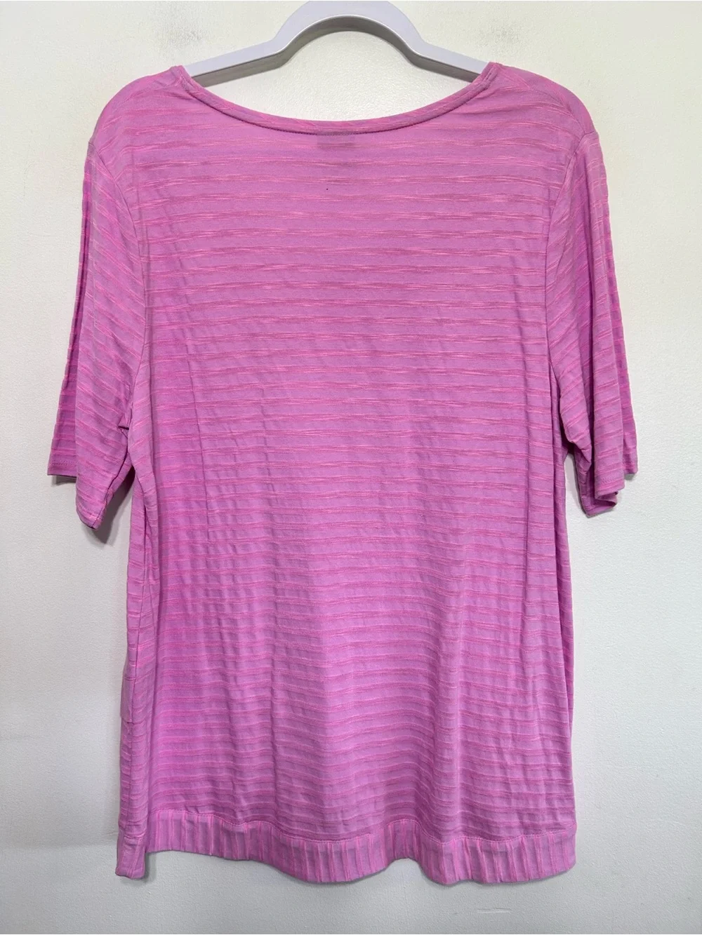 Chicos Bundle of 2 Layered Hem Striped V Neck Shirts Womens Size 12 Blue & Pink - Picture 9 of 13
